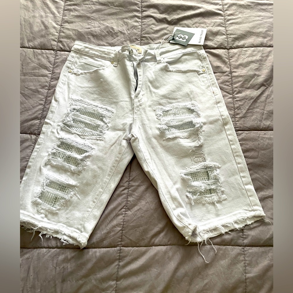 Blind Trust Denim white Distressed rhinestones Jean Shorts